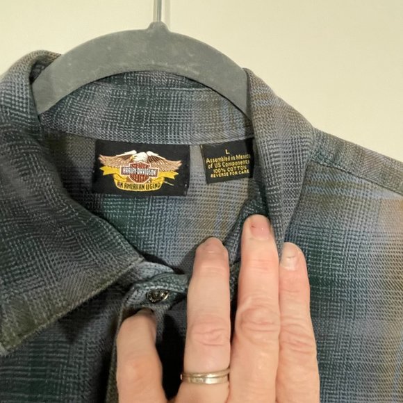 Harley-Davidson Blue Brown Plaid Button Down Shirt Size L - Picture 3 of 9